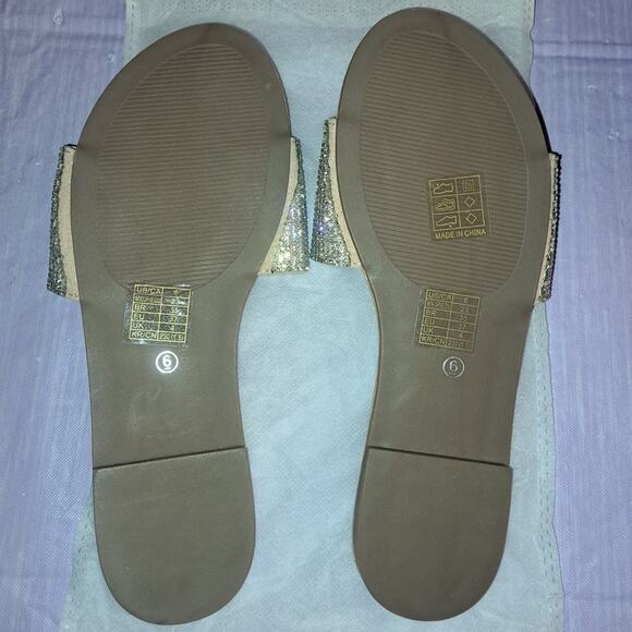 Women's Size 6 Rhinestone Flat Open Toe Sparkle Slide Sandals - Picture 9 of 9